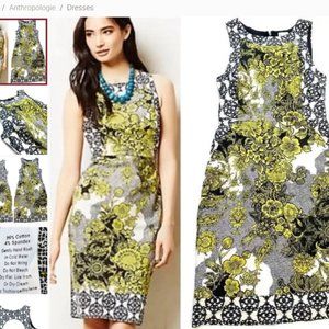 ANTHROPOLOGIE Weston Wear Aures Floral Sleeveless Shift Dress Yellow Black sz 4